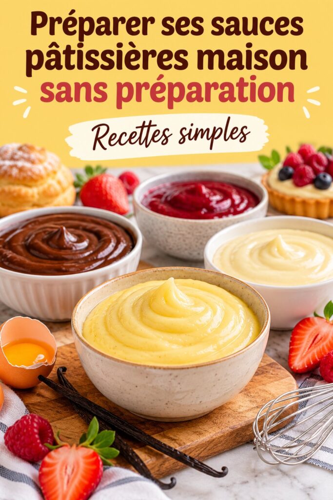 Sauces pâtissières maison prêtes à l'emploi sur une table